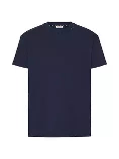 Хлопковая футболка с круглым вырезом и заклепками без названия Valentino Garavani, темно-синий