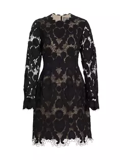 Кружевное мини-платье с сердечками Lela Rose, черный