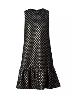 Жаккардовое платье прямого кроя с эффектом металлик в горошек Akris Punto, черный