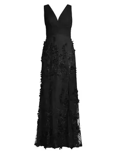 Платье-русалка с цветочной аппликацией Aidan Mattox, черный