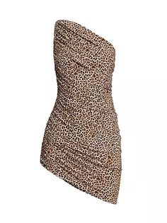 Мини-платье Diana на одно плечо со сборками Norma Kamali, леопард