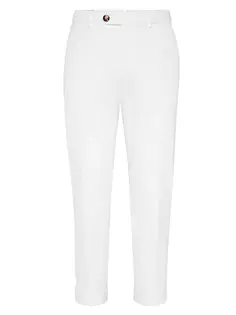 Итальянские брюки из крученого хлопкового габардина, окрашенные в готовой одежде Brunello Cucinelli, белый