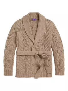 Кашемировый кардиган косой вязки с шалевым воротником Ralph Lauren Purple Label, цвет truffle melange