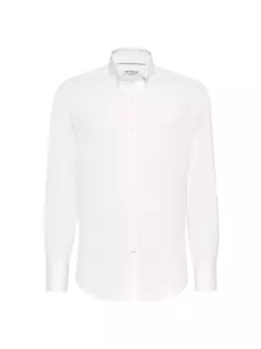 Рубашка приталенного кроя из твила с воротником на пуговицах Brunello Cucinelli, белый