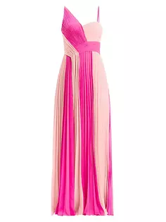 Плиссированное двухцветное платье Zac Posen, цвет magenta blush