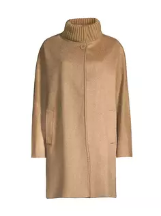 Кашемировое пальто с вязаным воротником Cinzia Rocca, цвет camel