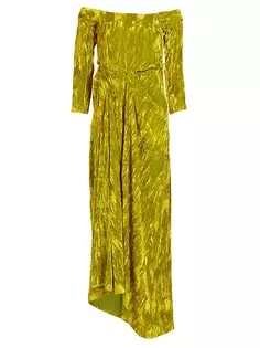 Драпированное платье из мятого бархата A.W.A.K.E. Mode, цвет citron