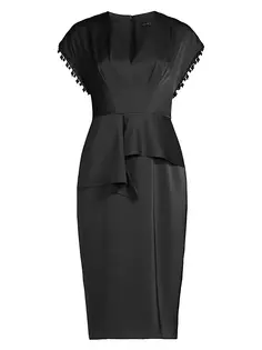 Атласное платье миди с отделкой бисером Aidan Mattox, черный