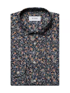 Рубашка узкого кроя с цветочным принтом, эластичная в четырех направлениях Eton, синий