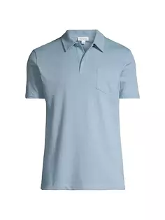 Хлопковая рубашка-поло Riviera Sunspel, цвет sky blue