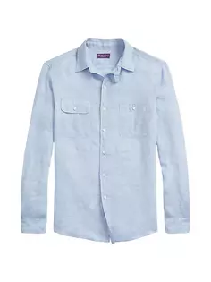 Рубашка с длинными рукавами из льна шамбре Ralph Lauren Purple Label, синий