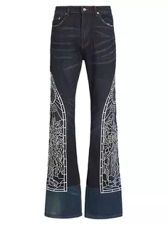 Расклешенные джинсы с ковбойским рисунком Who Decides War, индиго