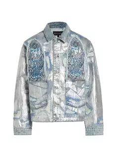 Джинсовая куртка дальнобойщика в стиле хэви-метал Who Decides War, цвет sky silver