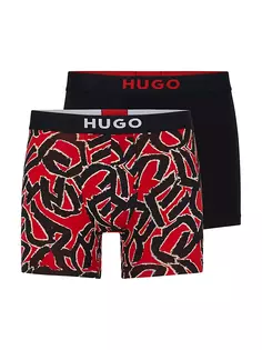 Две пары трусов-боксеров из эластичного хлопка с поясами с логотипом Hugo, черный