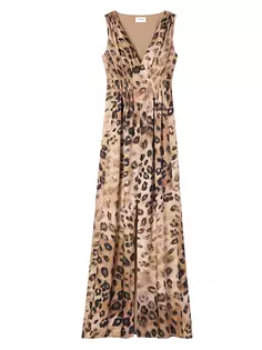 Платье макси с леопардовым принтом St. John, мультиколор