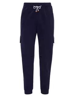 Хлопковые спортивные штаны из френч терри с карманами-карго и эластичными манжетами Brunello Cucinelli, цвет cobalt