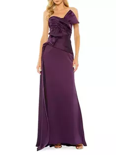 Атласное платье без бретелек с бантом Mac Duggal, цвет aubergine