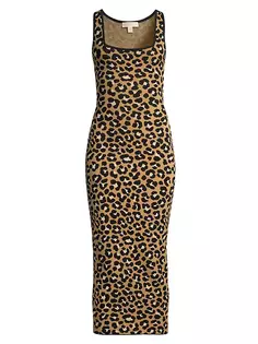 Жаккардовое облегающее платье миди Cheetah Michael Michael Kors, цвет dark camel