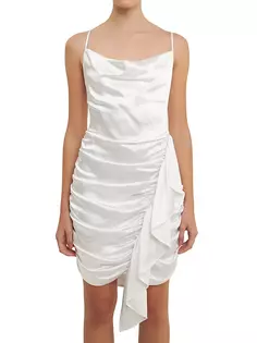 Асимметричное атласное мини-платье с драпировкой и водопадом Endless Rose, белый
