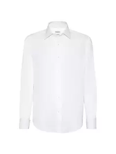 Рубашка под смокинг приталенного кроя из хлопкового твила Sea Island с раздвинутым воротником Brunello Cucinelli, белый