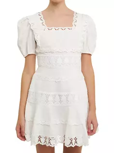 Льняное мини-платье с разноцветным кружевом Endless Rose, белый