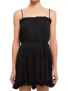 Плиссированное мини-платье из шифона с рюшами Endless Rose, черный