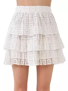 Многоярусная мини-юбка с карманами и кружевом Endless Rose, белый