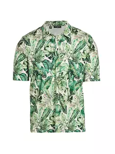 Рубашка поло из хлопка с листьями сафари приталенного кроя Saks Fifth Avenue, авантюрин