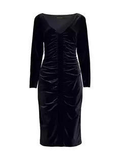 Бархатное платье миди со сборками Main Event Donna Karan New York, черный