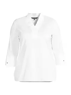 Блуза из хлопковой смеси с рюшами Ming Wang, Plus Size, белый
