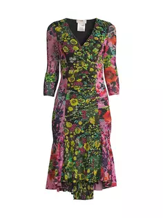 Платье миди из тюля в стиле пэчворк с цветочным принтом Fuzzi, мультиколор