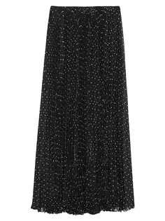 Длинная плиссированная юбка из шелкового муслина в горошек Saint Laurent, черный