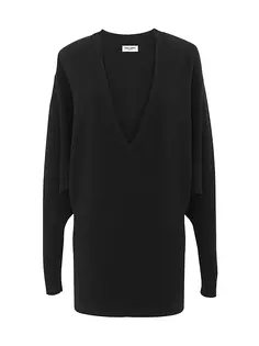 Шерстяное платье-свитер с V-образным вырезом Saint Laurent, черный