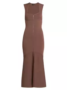 Платье миди с квадратным вырезом и воланами Giorgio Armani, коричневый