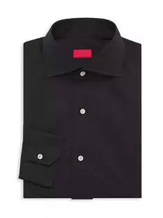 Однотонная классическая рубашка из хлопка и шелка Isaia, черный