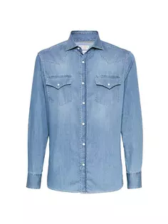 Легкая джинсовая рубашка в стиле вестерн Easy Fit Brunello Cucinelli, цвет light denim