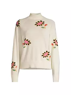 Кашемировый свитер с цветочным принтом интарсии Cynthia Rowley, белый
