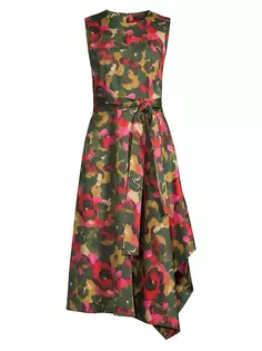 Асимметричное платье-миди с цветочным принтом Natori, цвет paprika