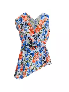 Sloane Асимметричная блузка с шелковым цветочным принтом Elie Tahari, синий