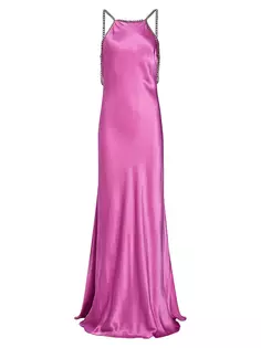 Атласное платье Majesty с отделкой цепочкой L&apos;Agence, цвет magenta pink L'agence