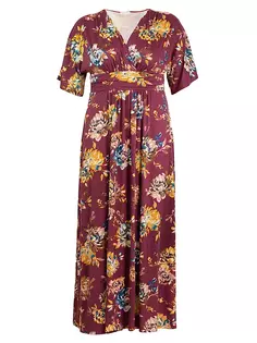 Платье макси из джерси с цветочным принтом Vienna Kiyonna, цвет bordeaux blooms