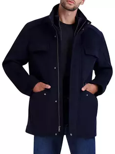Полевое пальто из смесовой шерсти Melton с множеством карманов Cole Haan, темно-синий