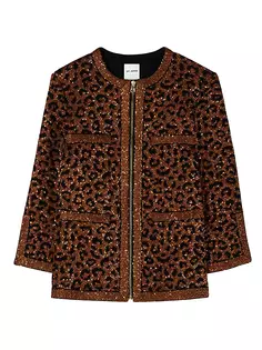 Трикотажная куртка с леопардовым принтом и пайетками St. John, мультиколор