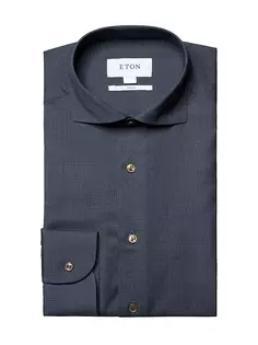 Рубашка приталенного кроя из мериноса с узором «гусиные лапки» Eton, синий