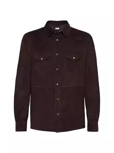 Двусторонняя замшевая куртка-рубашка в стиле верхней одежды Brunello Cucinelli, коричневый