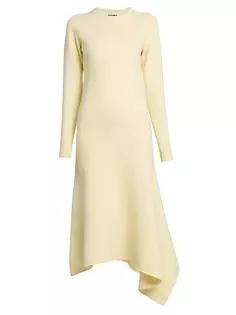 Шерстяное платье-свитер с драпировкой Jil Sander, цвет natural