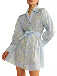 Платье-рубашка с поясом и цветочным принтом Cynthia Rowley, синий