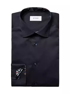 Однотонная рубашка приталенного кроя с контрастной цветочной деталью Eton, синий