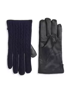 КОЛЛЕКЦИЯ Кожаные и шерстяные перчатки Saks Fifth Avenue, темно-синий