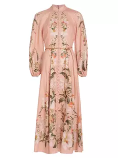 Льняное платье макси с поясом и цветочным принтом Lexi Zimmermann, цвет pink palm